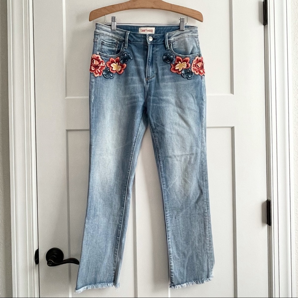 DRIFTWOOD Collette Floral Raw Hem High Rise Collection Jeans